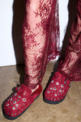 AZALEA WANG CHATTER BURGUNDY FUR SLIP ON CLOG
