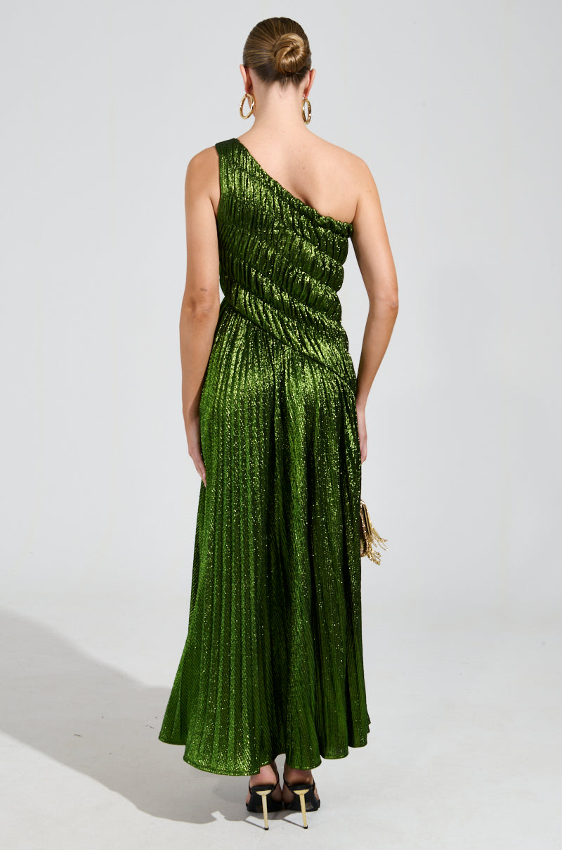 STAY RADIANT METALLIC CHIFFON MAXI DRESS