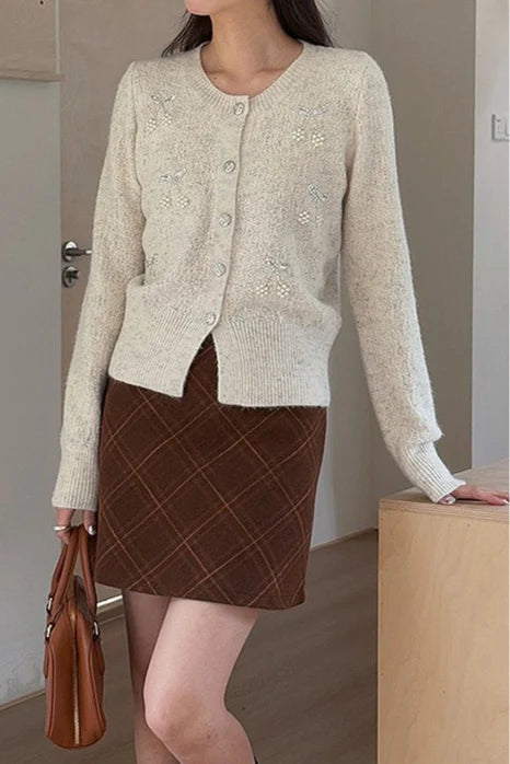 Embroidered 3D Cherry Knit Christmas Cardigan
