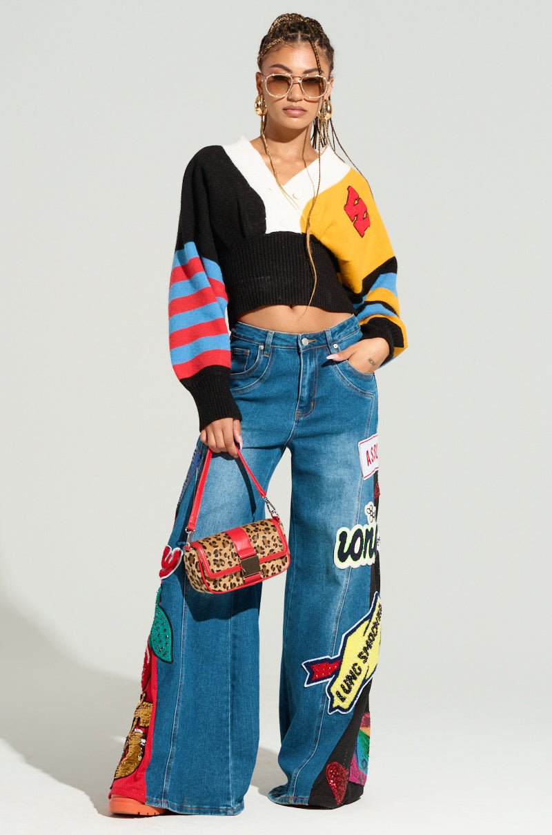 NOT SORRY PATCHWORK DENIM JEANS