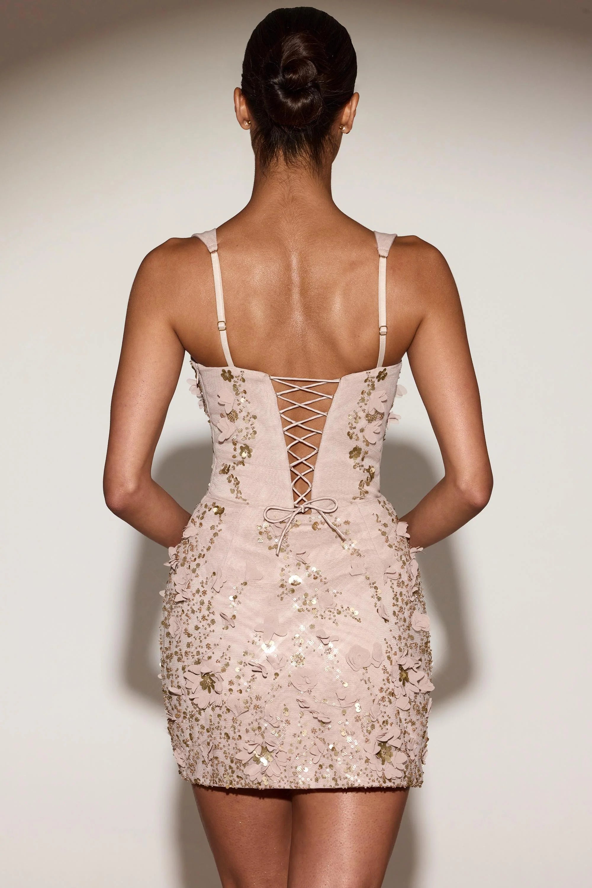 Embellished Corset Mini Dress in Gold