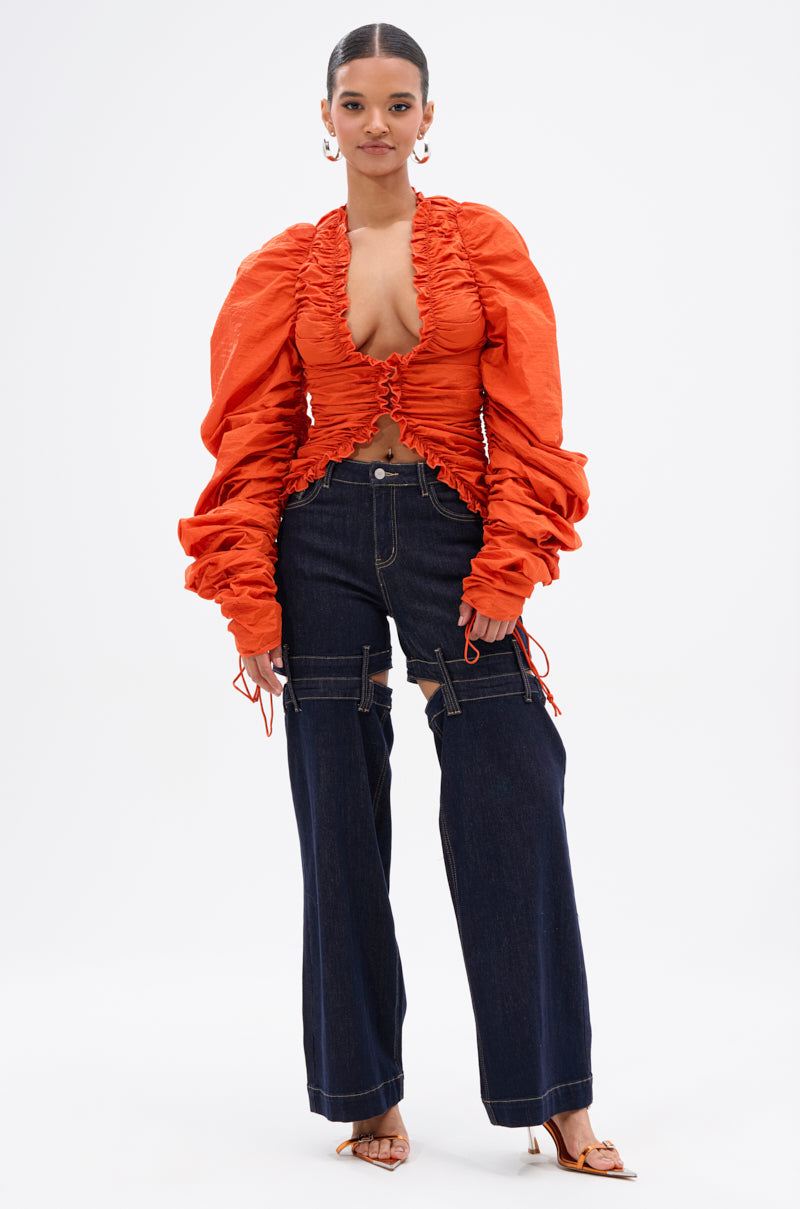 IN IT TO WIN IT RUCHED BLOUSE