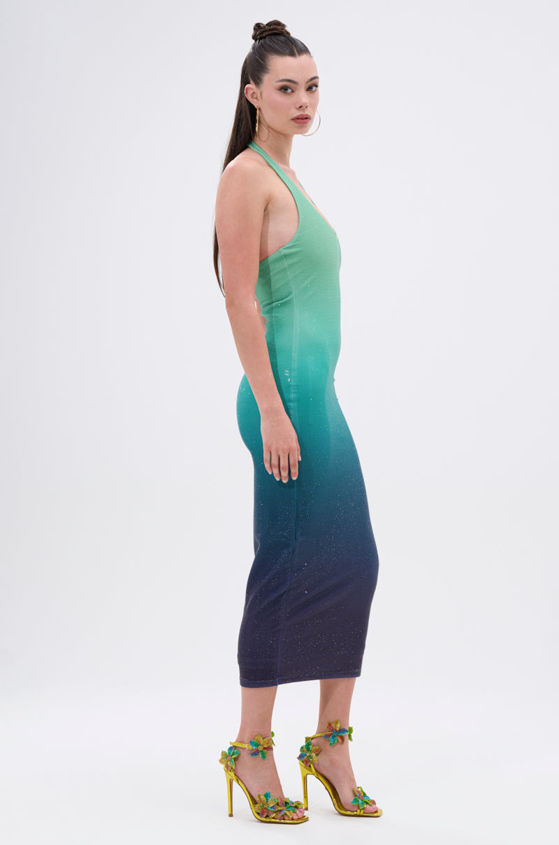 UNDER THE SEA RHINESTONE OMBRE MIDI DRESS