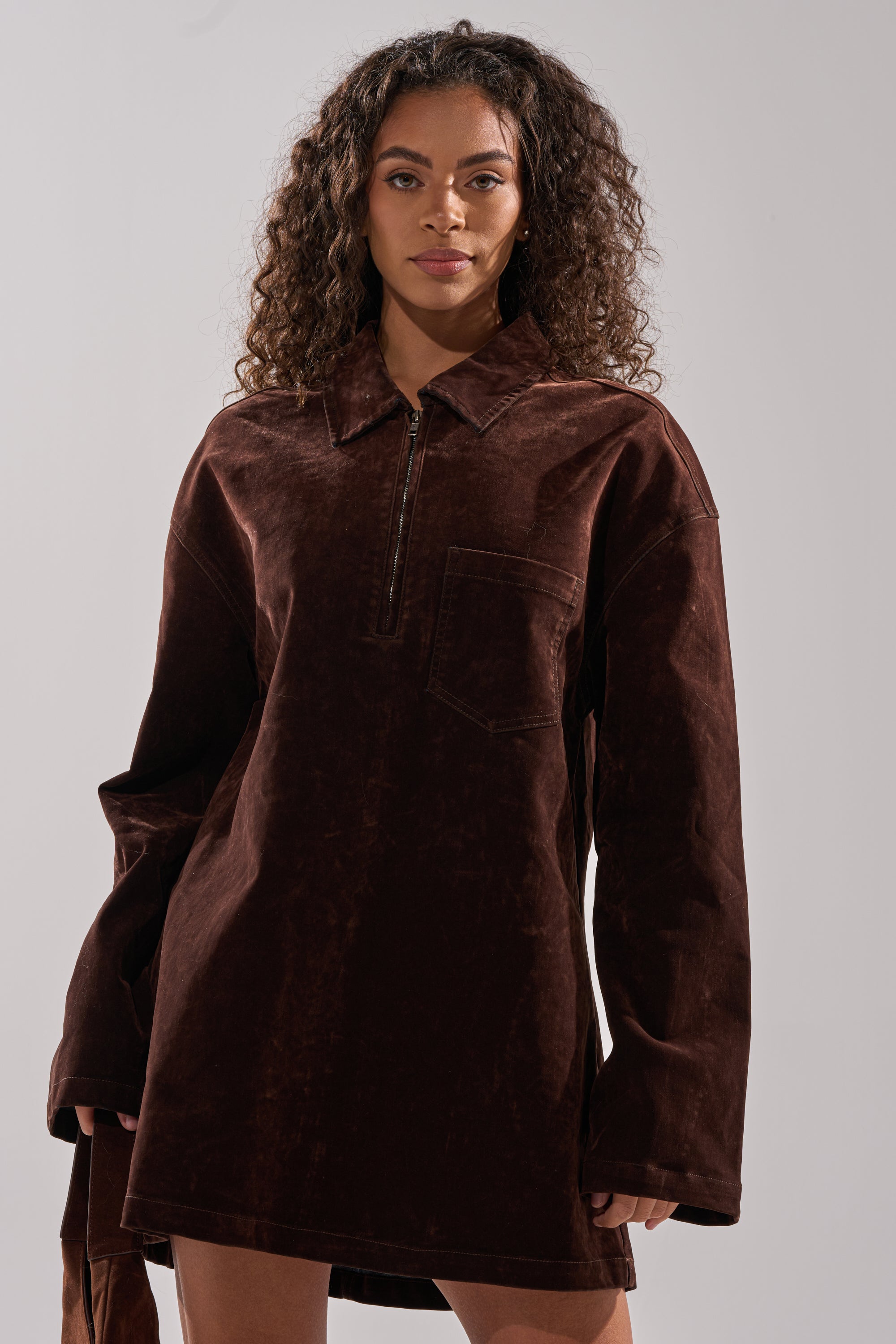 COOL GIRL OVERSIZED VELVET DENIM SHIRT DRESS