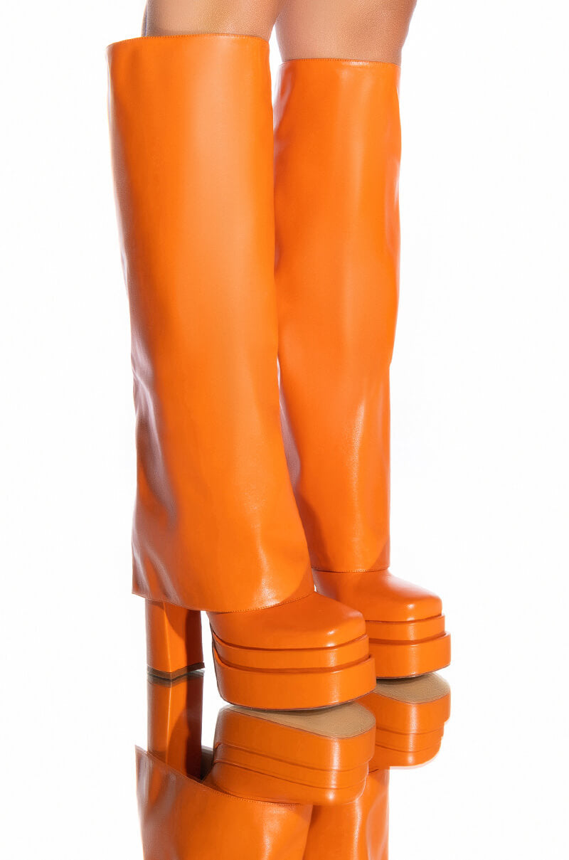 Orange Boot Invisible AZALEA WANG INVISIBLE KNEE HIGH FOLD OVER CHUNKY BOOT IN ORANGE – Allonein