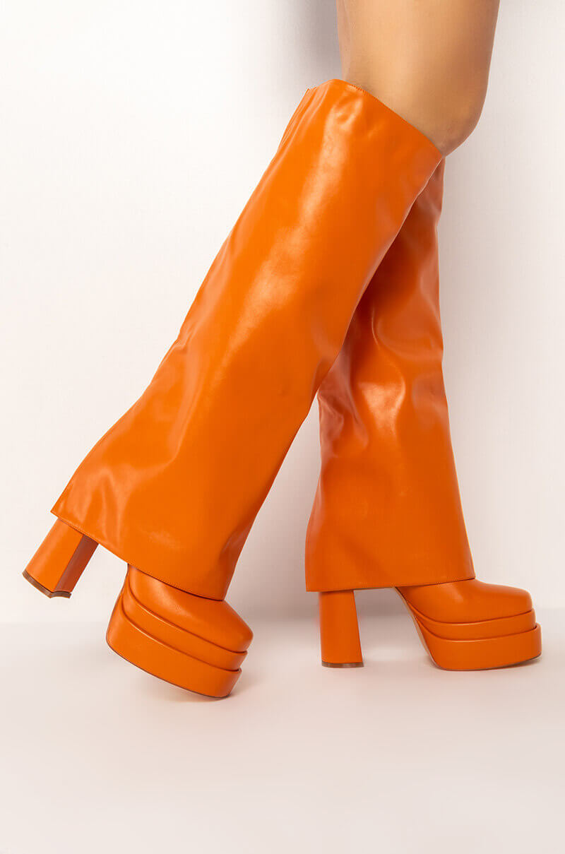 Orange Boot Invisible AZALEA WANG INVISIBLE KNEE HIGH FOLD OVER CHUNKY BOOT IN ORANGE – Allonein
