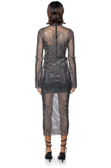 BLING BLING RHINESTONE MESH MIDI DRESS