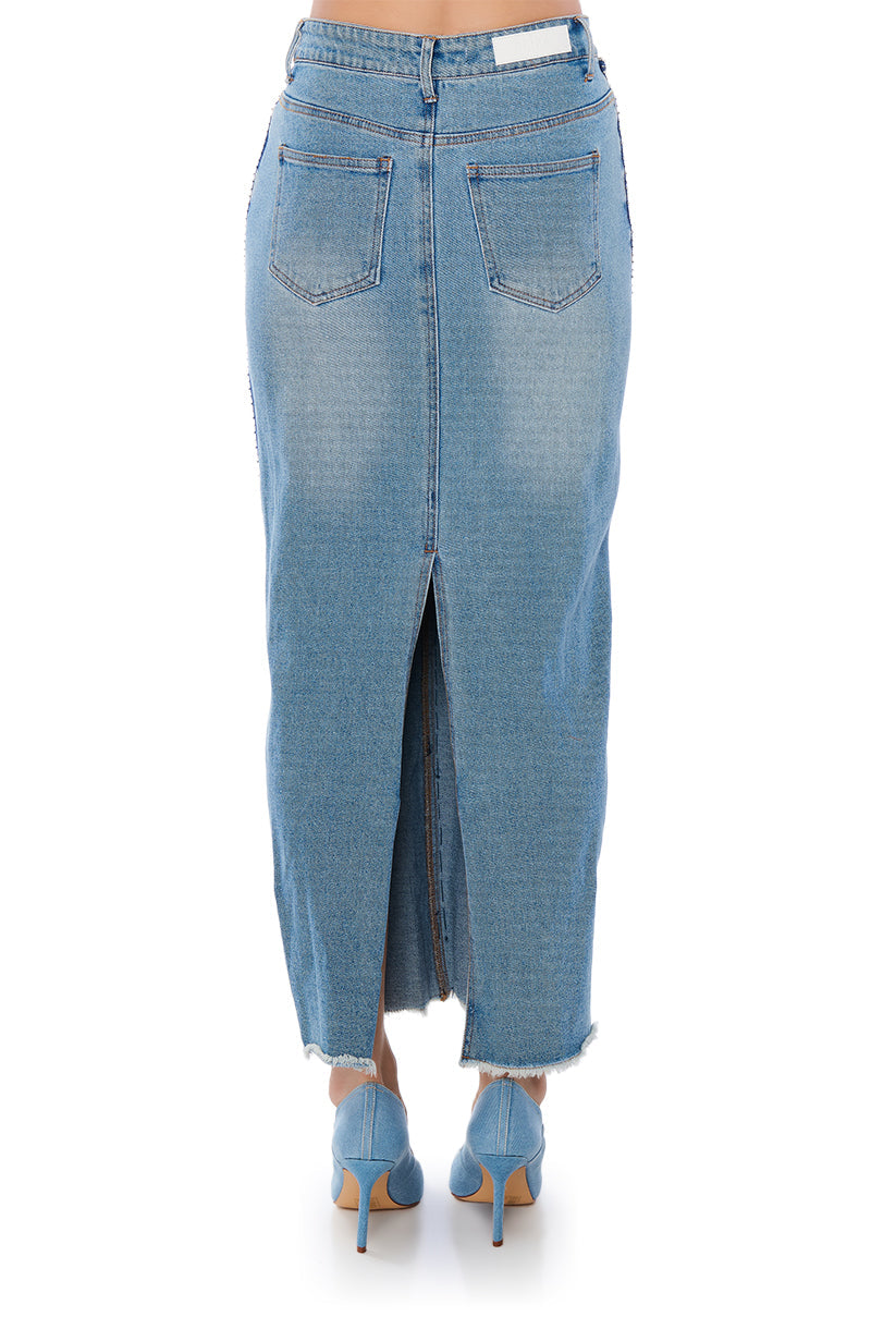 CHAIN DETAIL DENIM MAXI SKIRT