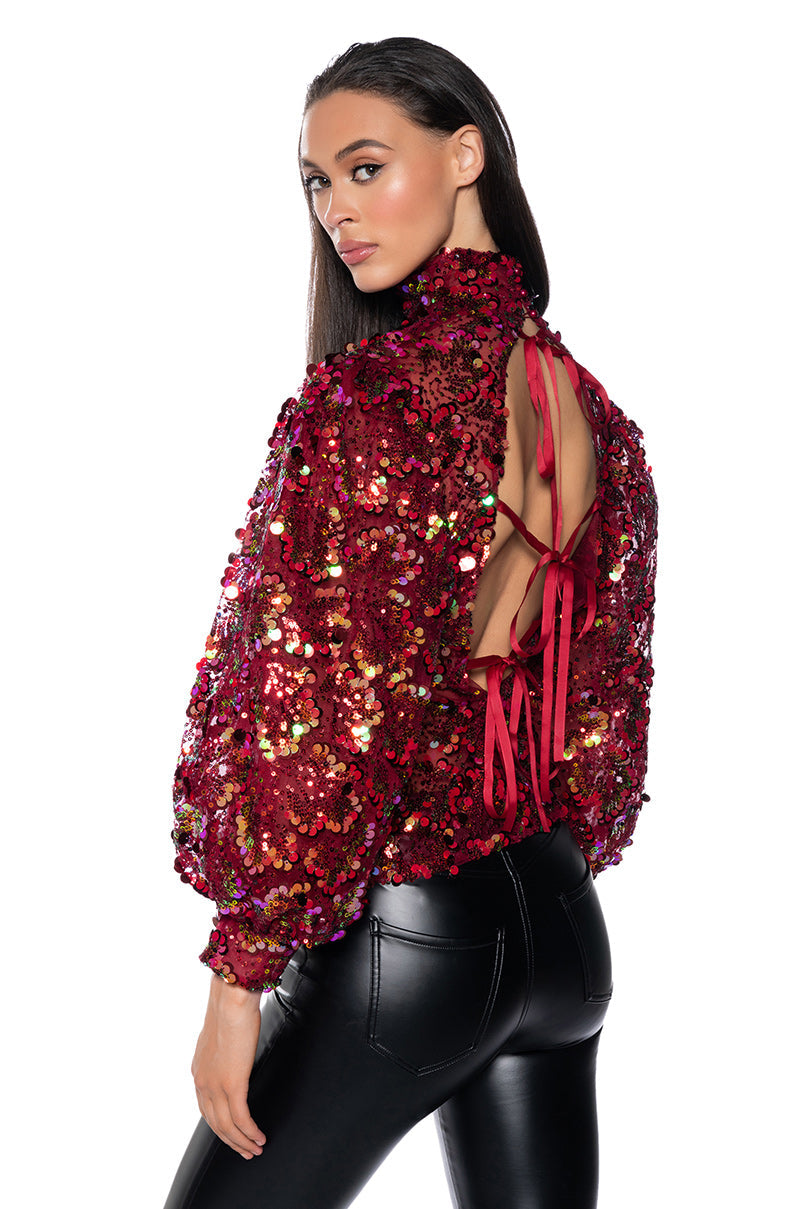 CONFETTI LONG SLEEVE MOCK NECK BLOUSE