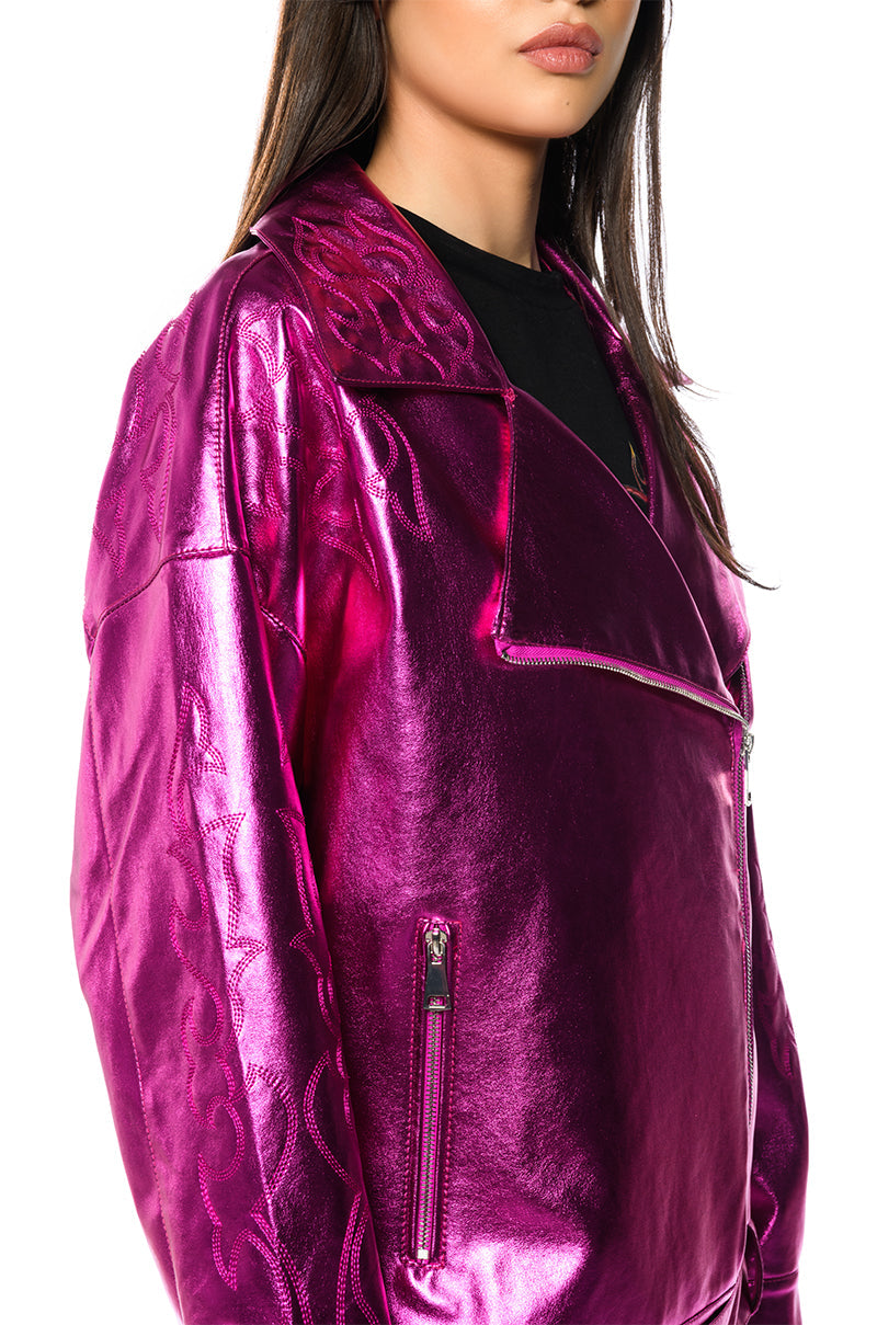 PRINCE METALLIC EMBROIDERED MOTO JACKET