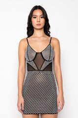 FIRST PLACE RHINESTONE MINI DRESS