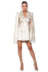 IMANI BROCADE CAPE SLEEVE BLAZER DRESS