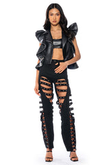 IN LOVE WITH THE DEVIL CUT OUT DETAILED JEANS