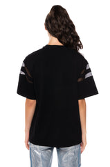 MESH DETAIL GRAPHIC T SHIRT