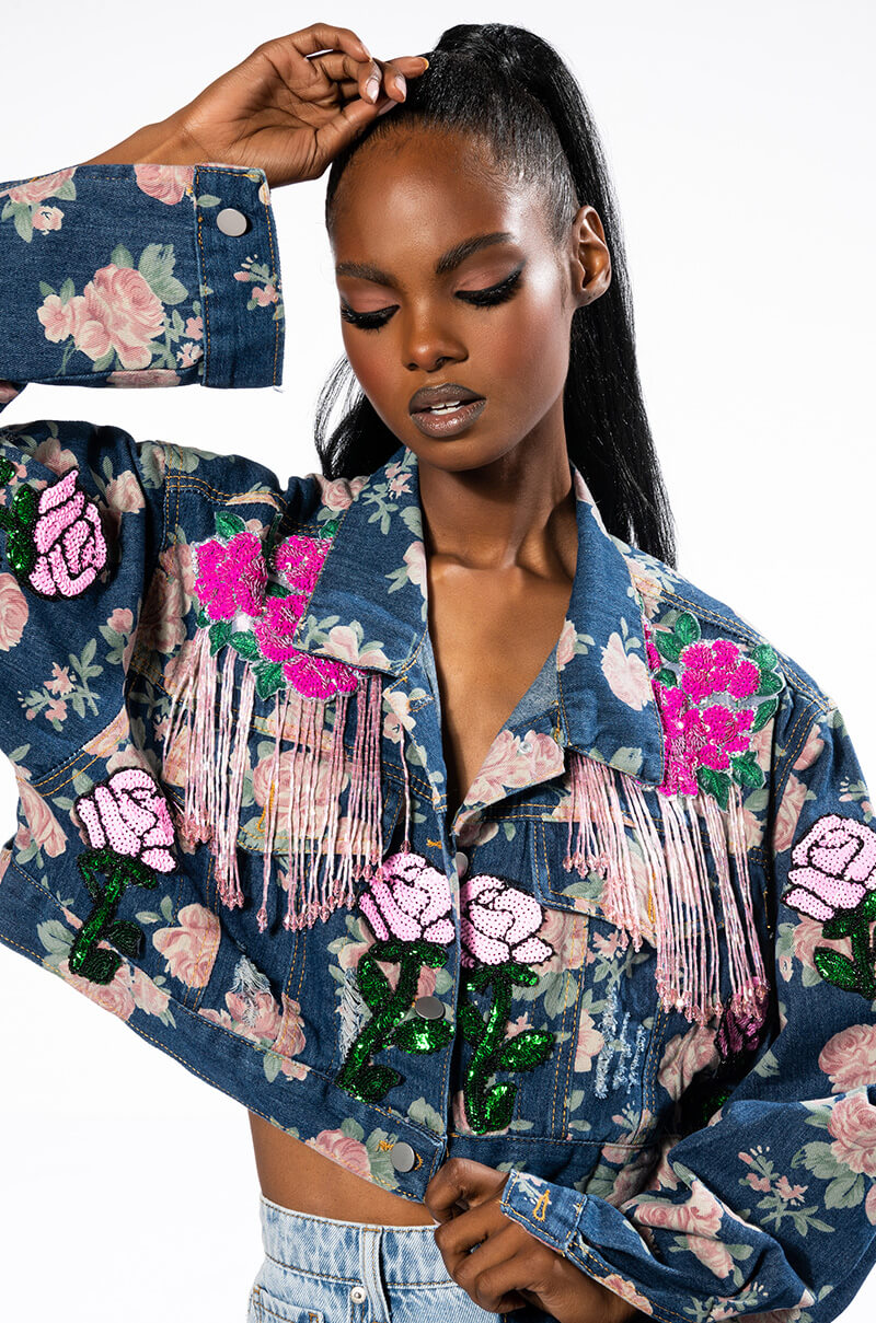 PINK ROSES CROP DENIM JACKET – Allonein