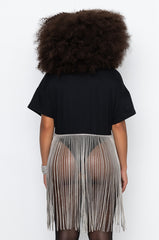 SHAKE IT OFF T SHIRT WITH RHINESTONE FRINGE