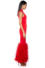 THE MOMENT MESH FEATHER MAXI DRESS